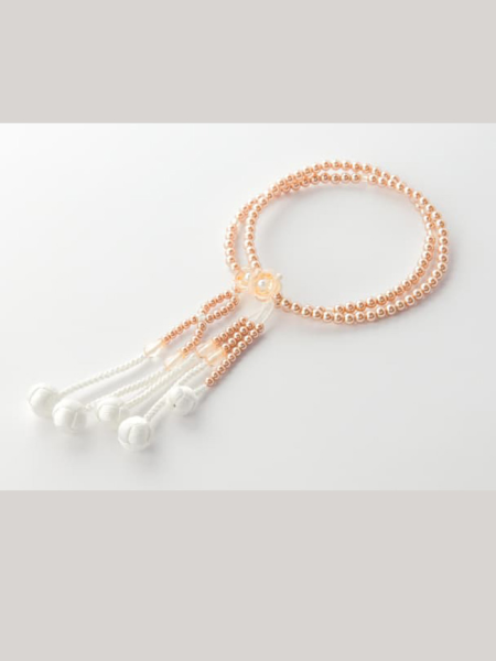 Chapelet Plastique nacré Champagne - Moyen (Fleur & Pompons tréssés)