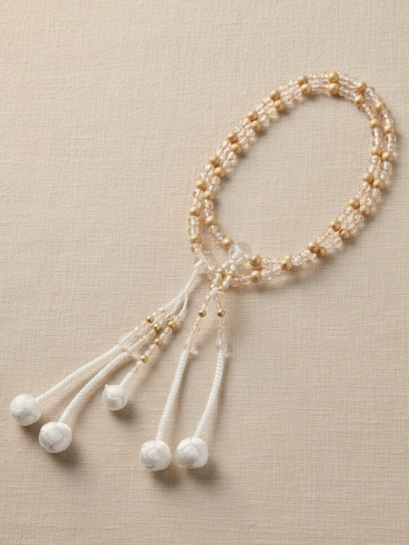 Chapelet Plastique Poudre dorée - Moyen (Pompons tressés blancs)