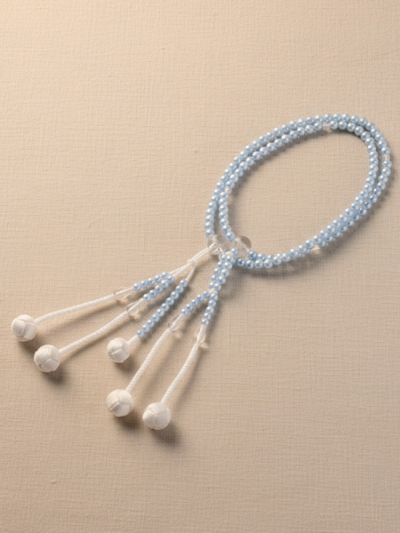 Chapelet Plastique Bleu de Nacre- Grand (Pompons tressés N&B)
