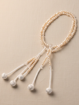 Chapelet Plastique Baroque Corail Nacré -Moyen (Pompons tressés blcs)