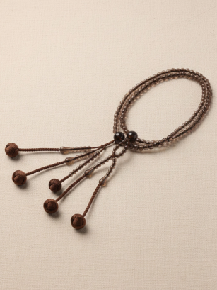 Chapelet Plastique Grains de Café- Grand (Pompons tressés bruns)