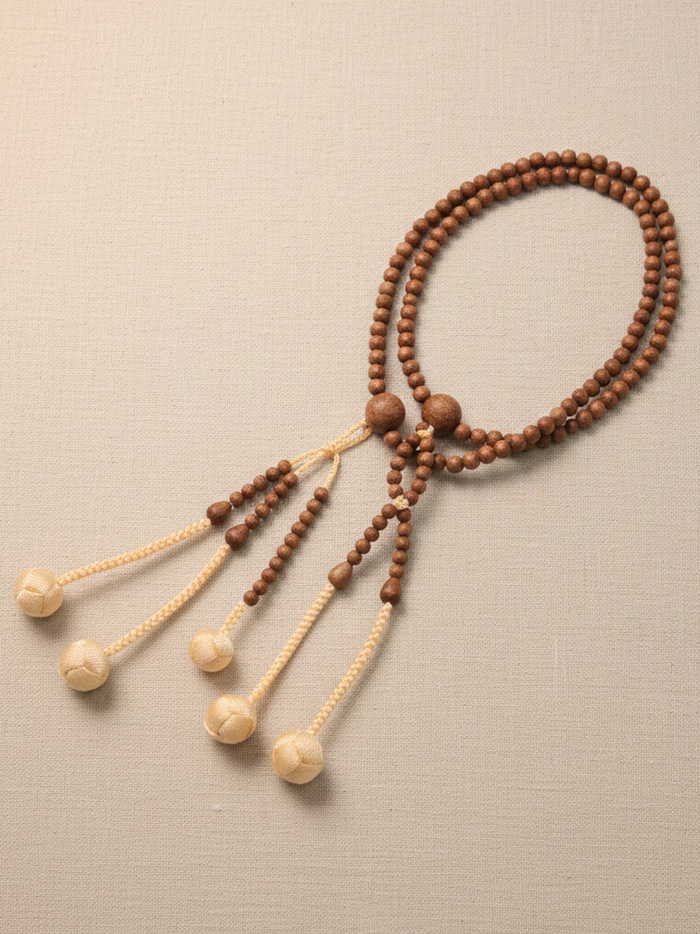 Chapelet Bois de Sapelli Foncé - Très Grand (Pompons tressés beiges)