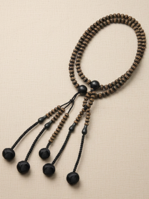 Chapelet Bois de Poirier - Irisé Noir Grand (Pompons tressés noirs)