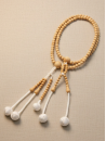 Chapelet Bois de Yabai -Très Grand (Pompons tressés blancs)