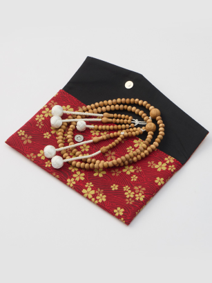 Pochette vagues - rouge & fleurs dorées 