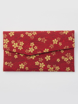Pochette vagues - rouge & fleurs dorées 