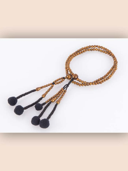 Chapelet Plastique - Œil de tigre Pompons noirs - Grand