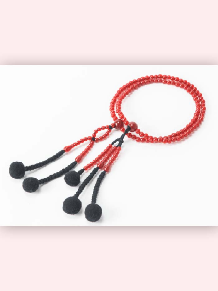 Chapelet Plastique - Rouge Pompons noirs - Grand