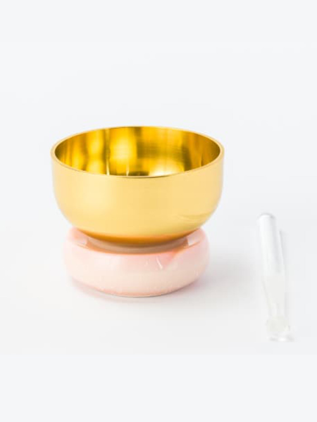 Set Gong Céramique rose - Gong laiton usiné - 7 cm